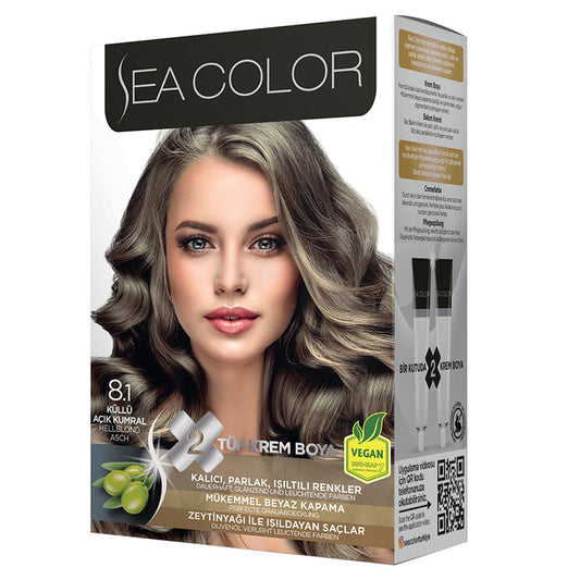 SEA COLOR 8-1 ASH LIGHT BLONDE Hair Color Kit with Olive Oil for a Permanent, Shiny Color for All Hair Types