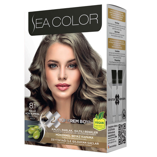 SEA COLOR 8.1 ASH LIGHT BLONDE Hair Color Kit with Olive Oil for a Permanent, Shiny Color for All Hair Types