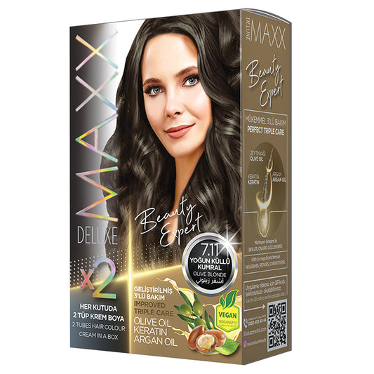 MAXX DELUXE X2 DUAL HAIR DYE KIT 1.1 BLUE BLACK, Improved Triple care, Long Lasting, Olive Oil, Keratin and Argan Oil