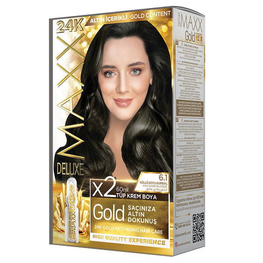 MAXX DELUXE GOLDEN 6.1 ASH DARK BLONDE KIT, 24K GOLD ANTI-AGING HAIR CARE